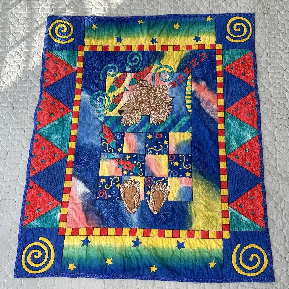 Bear Quilt Blanket Baby Moon Handmade Reversible Sleeping Rockets Stars Tie Dye